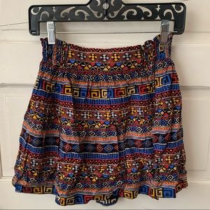 Forever 21 Tribal Geometric Festival Print Mini Ruffle Pleated Skirt w/ Lining